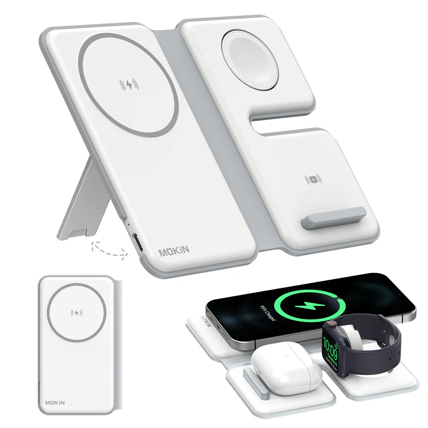 Mokin 3 in 1 Magnetic Wireless Charging Station for Iphone 2024 If Design Award 20W