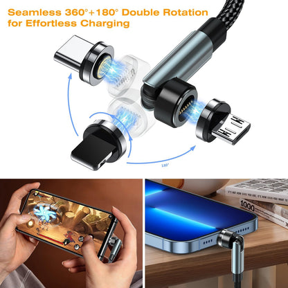 7-Pin Magnetic Charging Cable 360° Rotating 3 in 1 Magnetic Phone Charger, 3A Charging with Data Transfer for Android/Type C/I-Product/Carplay
