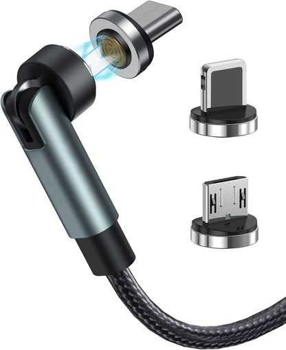 7-Pin Magnetic Charging Cable 360° Rotating 3 in 1 Magnetic Phone Charger, 3A Charging with Data Transfer for Android/Type C/I-Product/Carplay