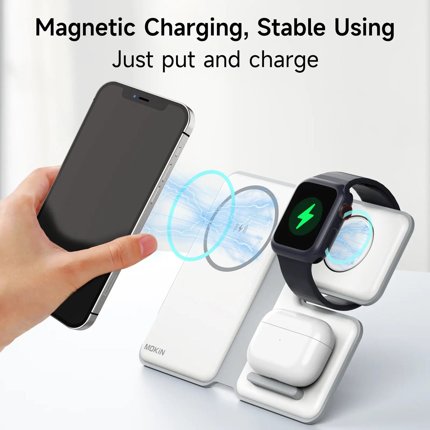 Mokin 3 in 1 Magnetic Wireless Charging Station for Iphone 2024 If Design Award 20W
