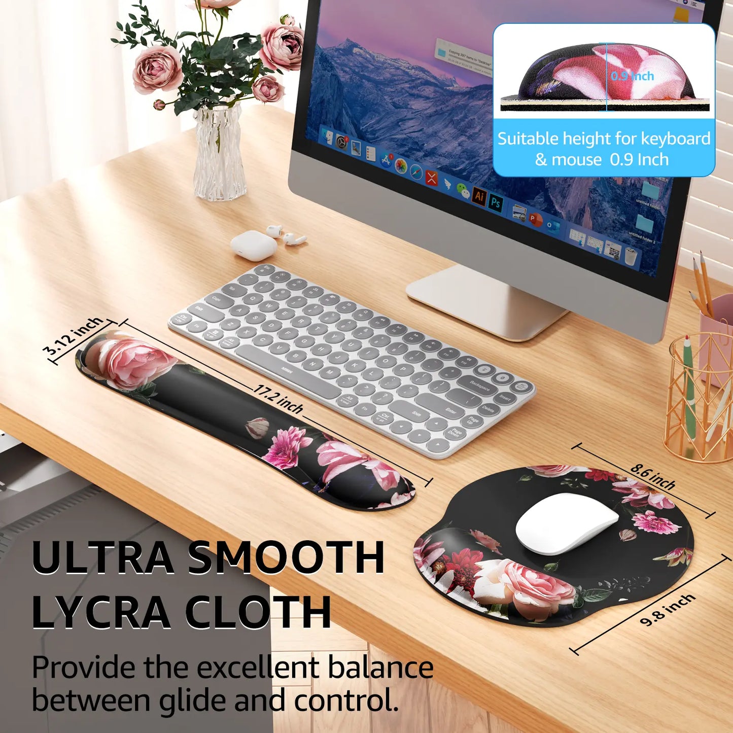 KTRIO Ergonomic Keyboard Wrist Rest and Mouse Pad with Wrist Rest Set, Memory Foam Wrist Support for Typing, Gaming, Office and Home Use
