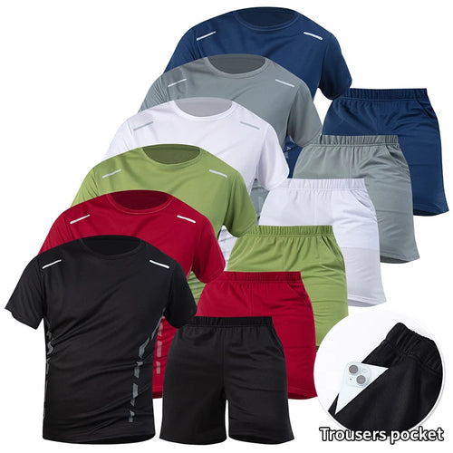 2-Piece Men's Short Sleeved T-Shirt And Shorts With Pockets