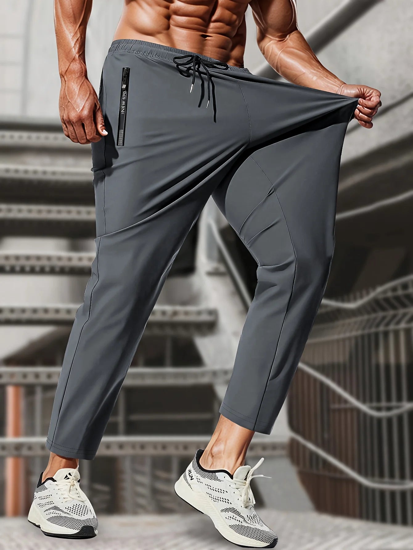 Men's High Stretch Jogging Pants with Zipper & Pockets