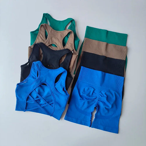 2 PCS Women's Seamless Yoga Set (Sport Bra, High Waist Sports Shorts)