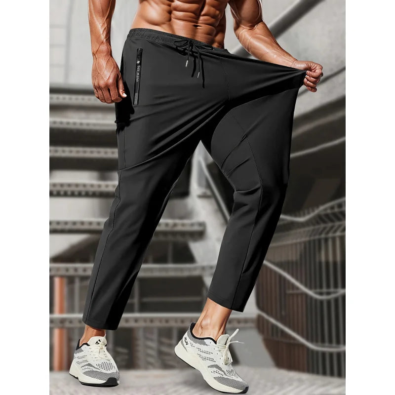 Men's High Stretch Jogging Pants with Zipper & Pockets