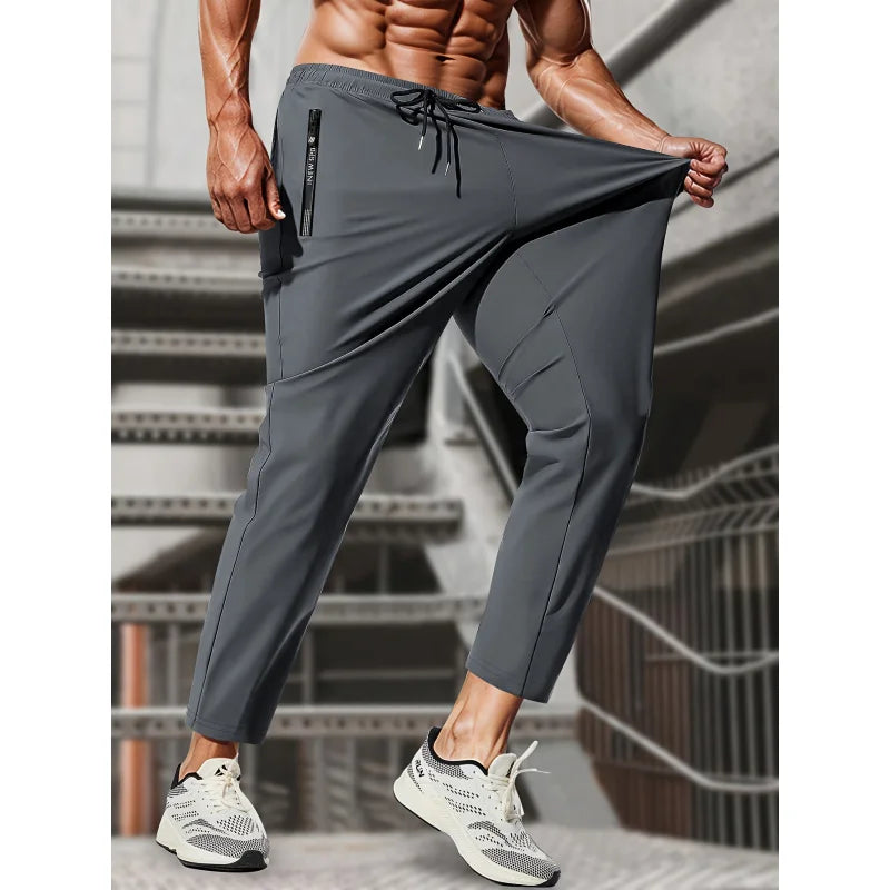 Men's High Stretch Jogging Pants with Zipper & Pockets