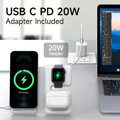 Mokin 3 in 1 Magnetic Wireless Charging Station for Iphone 2024 If Design Award 20W