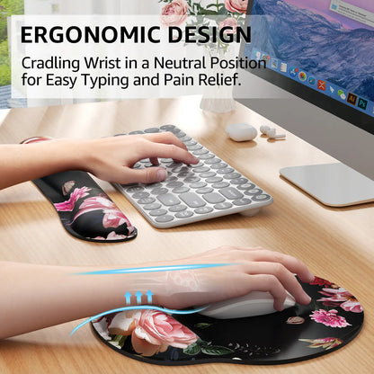 KTRIO Ergonomic Keyboard Wrist Rest and Mouse Pad with Wrist Rest Set, Memory Foam Wrist Support for Typing, Gaming, Office and Home Use